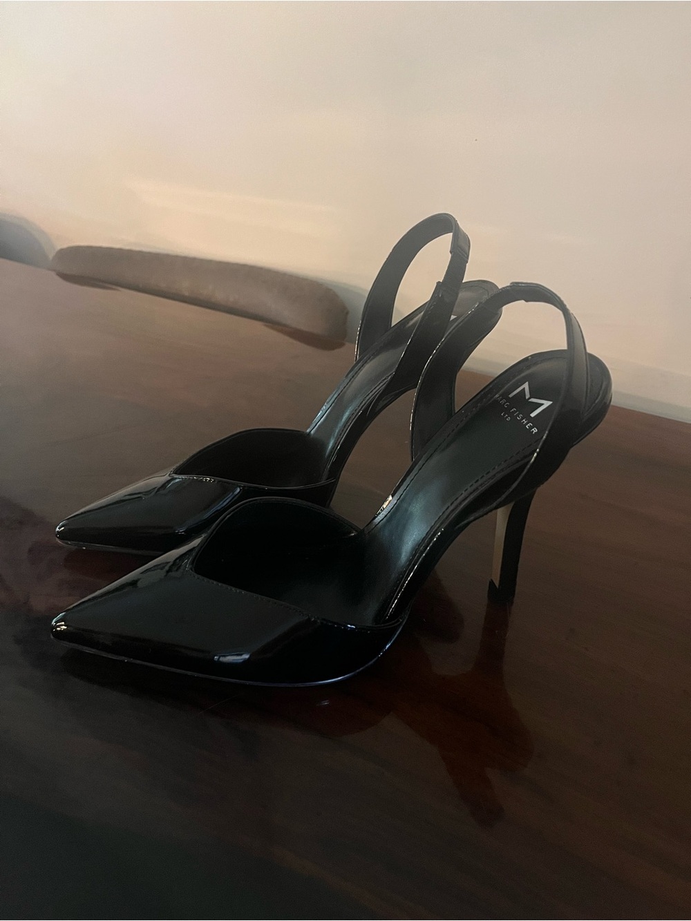 Marc Fisher Pointed Toe Patent Slingback Stiletto Heels - Black Size 8 M
